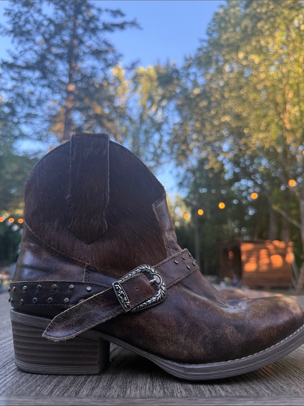Women’s Distressed Brown Western Ankle Booties with Buckle - Picture 4 of 8